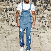Thalion | Herre Stilfulde Rippede Denim Overalls - Afslappet Pasform Slidt Jumpsuit til Ubekymret Casual Chic