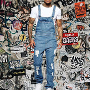 Thalion | Herre Stilfulde Rippede Denim Overalls - Afslappet Pasform Slidt Jumpsuit til Ubekymret Casual Chic