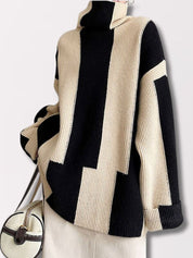 Amanda | Oversized Sweater med Høj Krave og Blokfarver