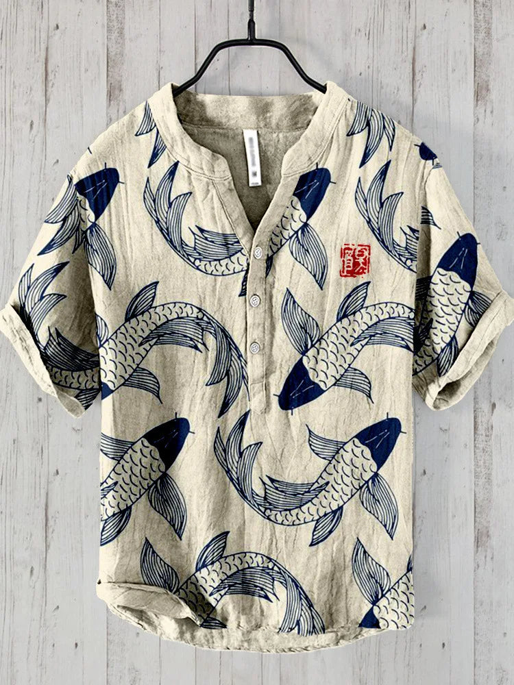 Leontios | Retro kunstsilke-linned blandingsskjorte - kreativ afslappet stil til mænd