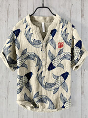 Leontios | Retro kunstsilke-linned blandingsskjorte - kreativ afslappet stil til mænd