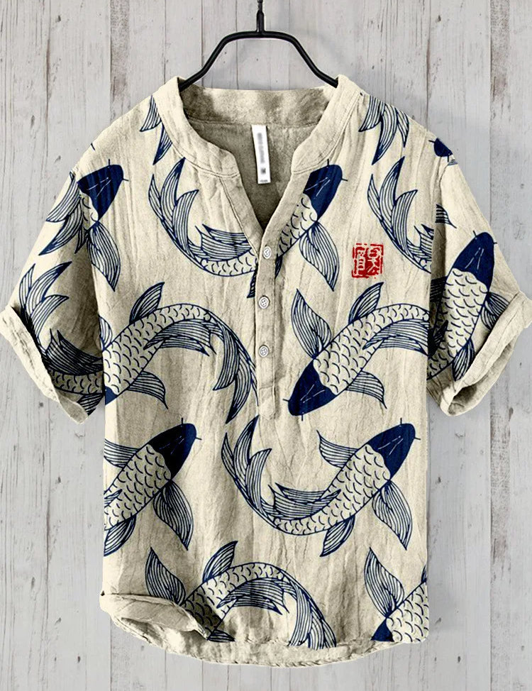 Leontios | Retro kunstsilke-linned blandingsskjorte - kreativ afslappet stil til mænd