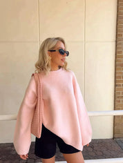 Debby Rose - Rosa Sweater med Rund Krave Trendy