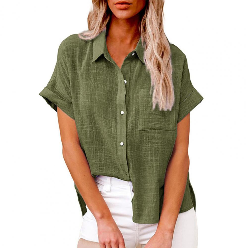 Eivissa | Elegant Linned Bluse med Korte Ærmer