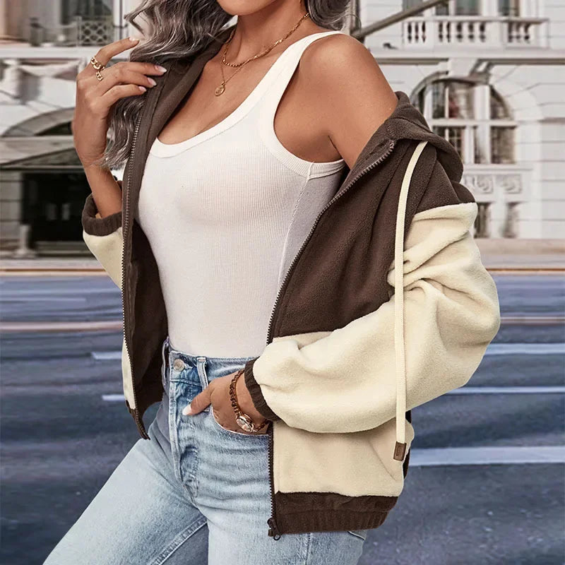 Nikita | Stribet Hoodie Vest med Luksus Fleeceforing