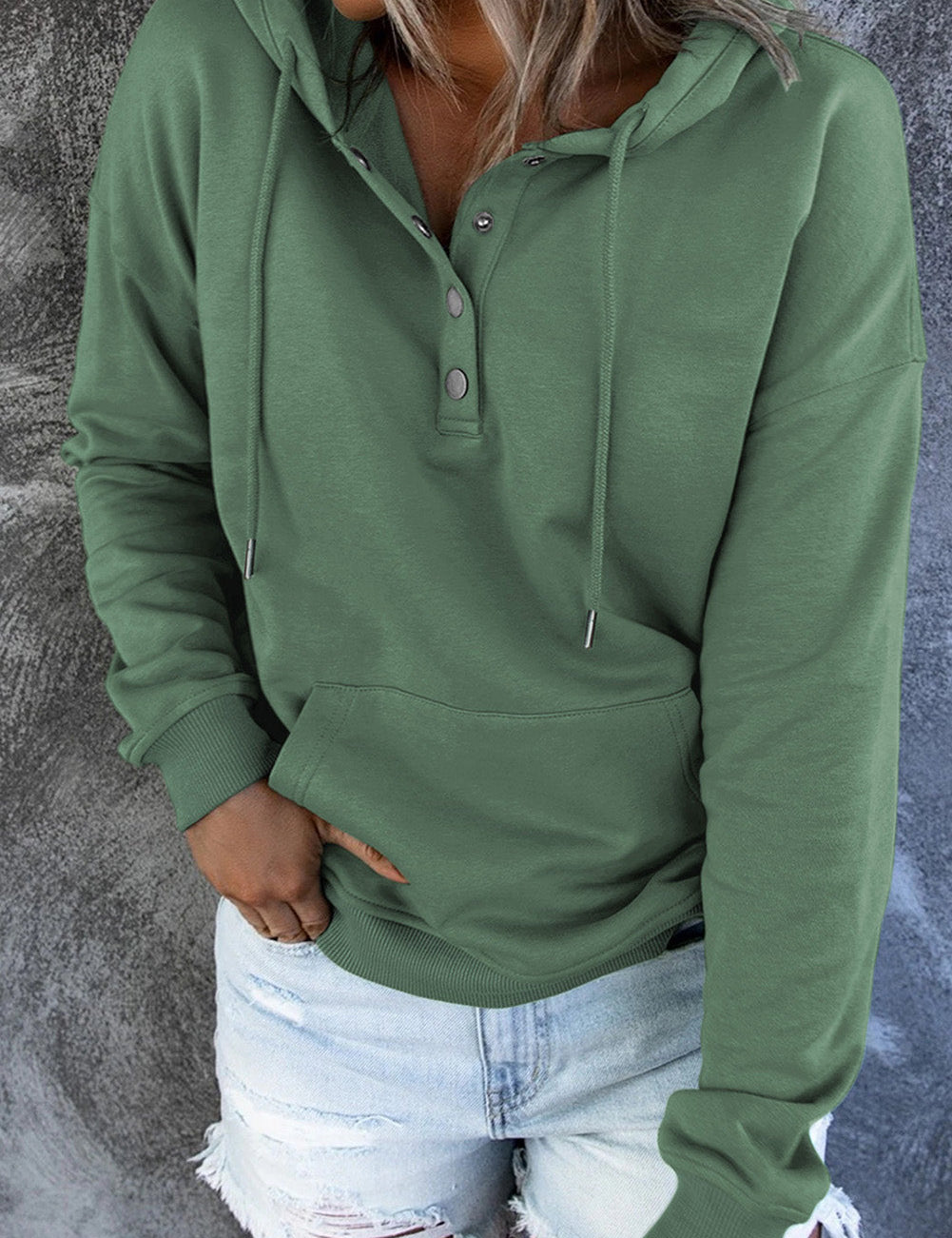 Amari | Varm Fleece Trøje med Hætte og Knapper