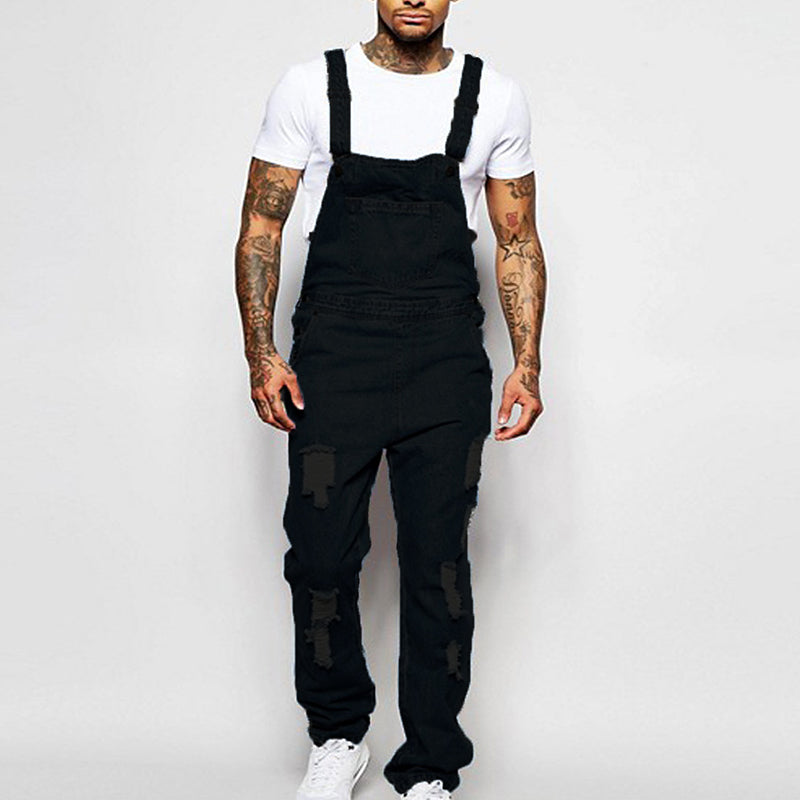 Thalion | Herre Stilfulde Rippede Denim Overalls - Afslappet Pasform Slidt Jumpsuit til Ubekymret Casual Chic