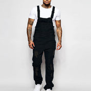 Thalion | Herre Stilfulde Rippede Denim Overalls - Afslappet Pasform Slidt Jumpsuit til Ubekymret Casual Chic