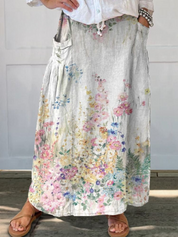 Retro | Blomsterprint Nederdel med Lomme