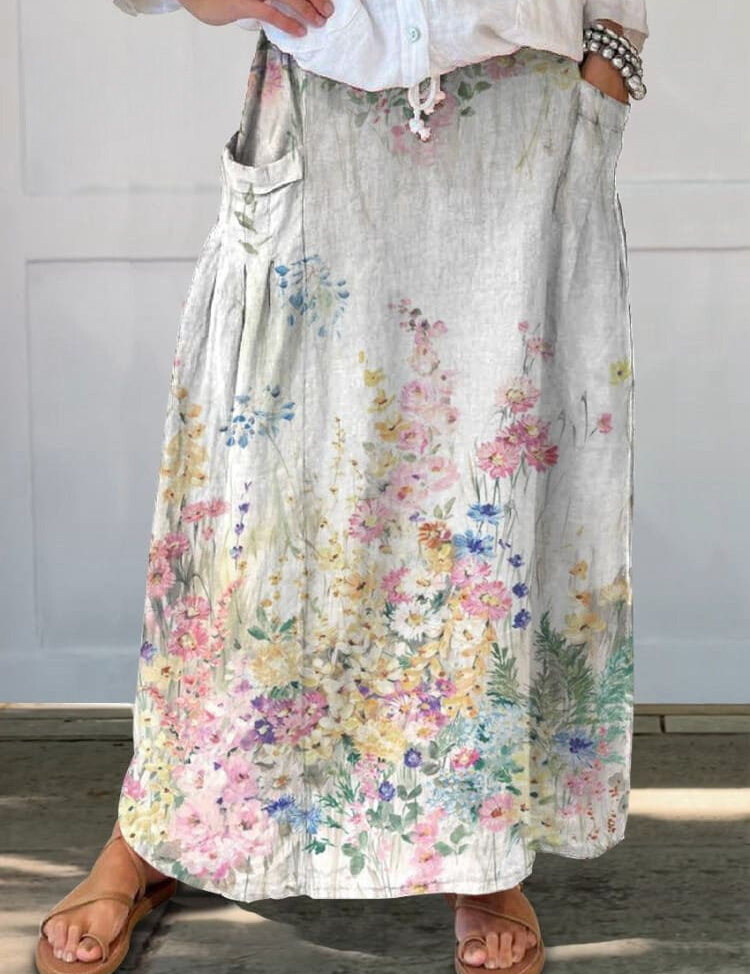 Retro | Blomsterprint Nederdel med Lomme