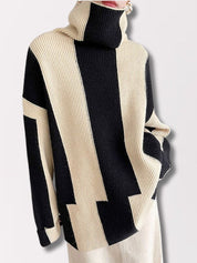 Amanda | Oversized Sweater med Høj Krave og Blokfarver
