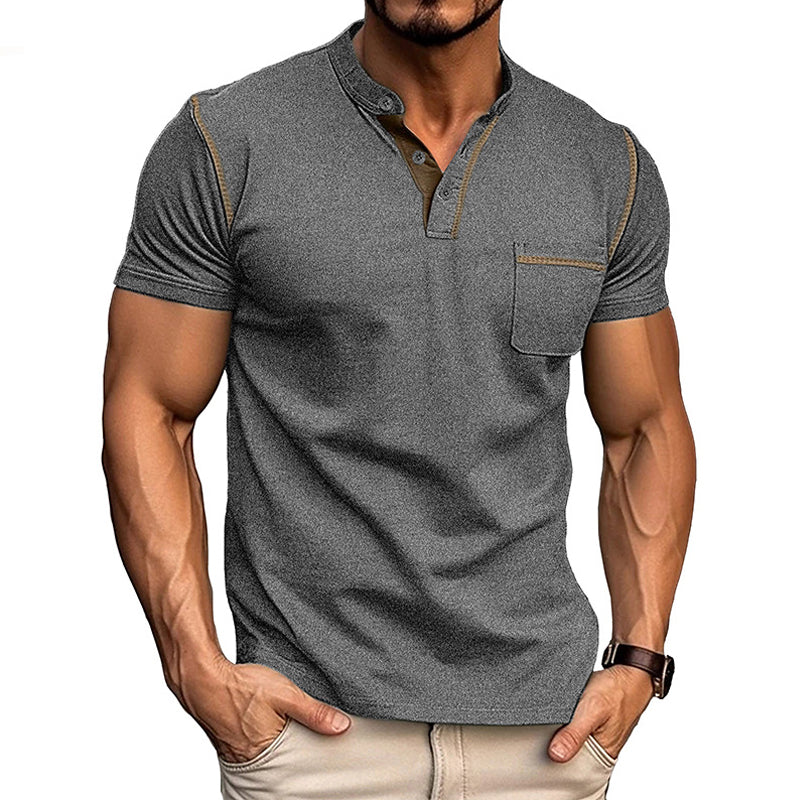Harry | Kleurblok Henley Krave T-shirt med Korte Ærmer til et Stilfuldt Look