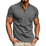 Harry | Kleurblok Henley Krave T-shirt med Korte Ærmer til et Stilfuldt Look