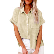 Eivissa | Elegant Linned Bluse med Korte Ærmer
