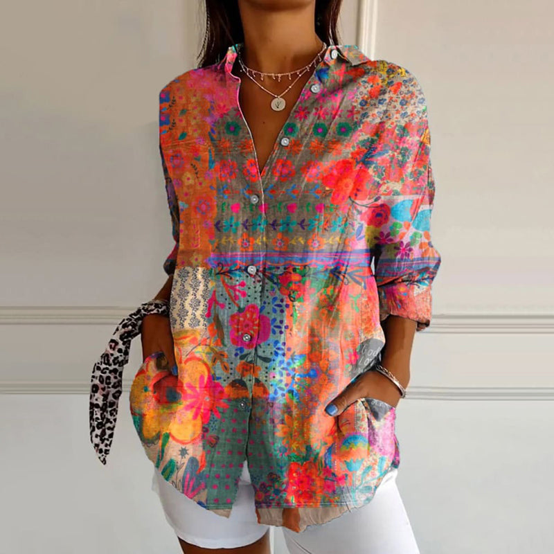 Raisel | Smuk Blomsterprint Bluse med Knaplukning - Stilfuld Casual Skjorte med Lange Ærmer til Damer