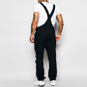Thalion | Herre Stilfulde Rippede Denim Overalls - Afslappet Pasform Slidt Jumpsuit til Ubekymret Casual Chic