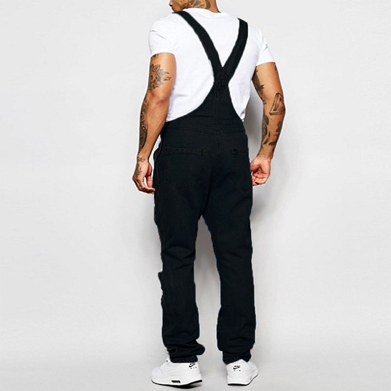 Thalion | Herre Stilfulde Rippede Denim Overalls - Afslappet Pasform Slidt Jumpsuit til Ubekymret Casual Chic