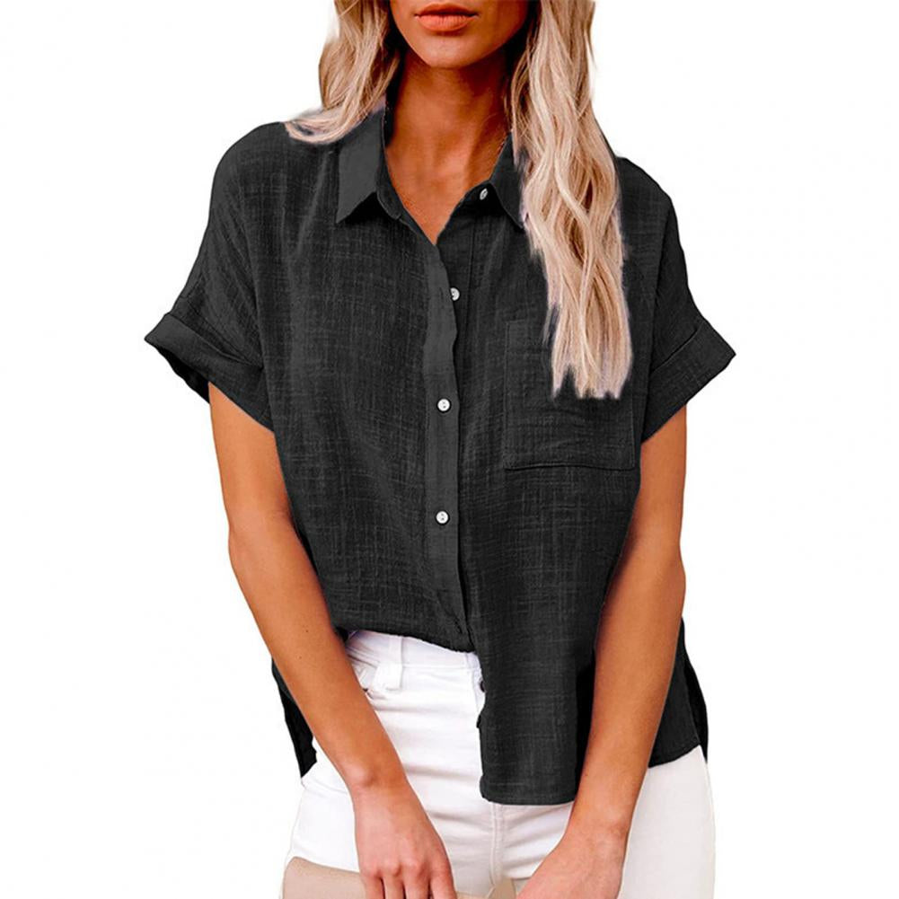 Eivissa | Elegant Linned Bluse med Korte Ærmer