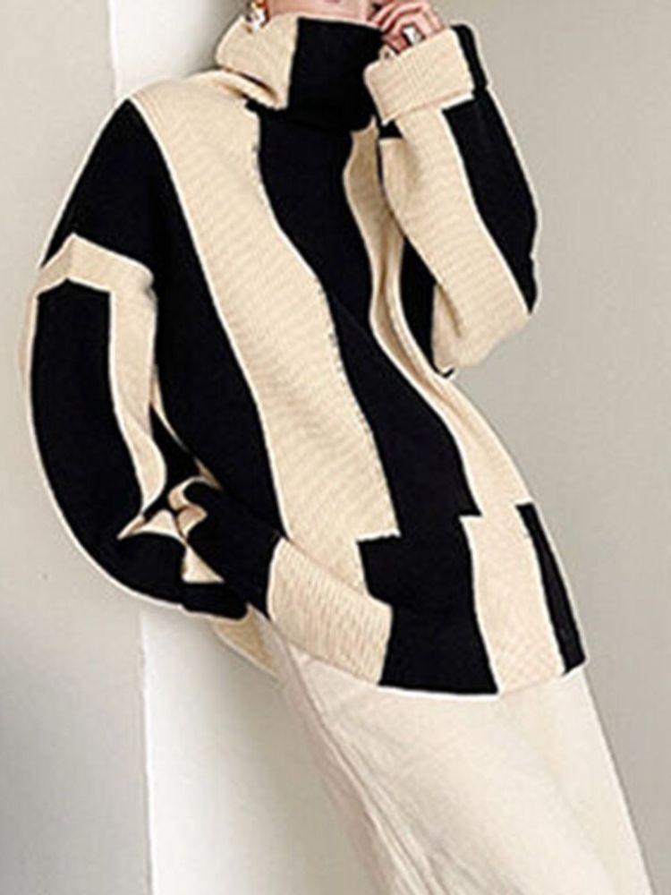 Amanda | Oversized Sweater med Høj Krave og Blokfarver