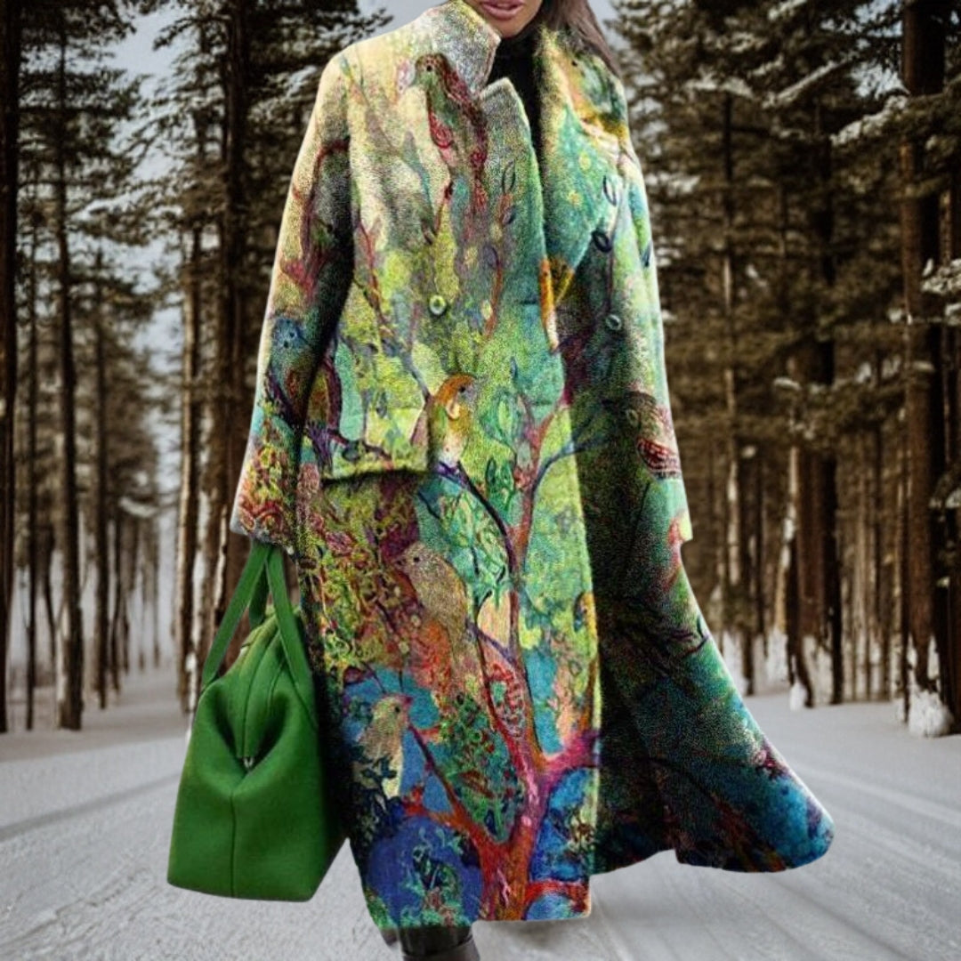 Lieve | Modebevidst Lang Jakke med Abstrakt Print