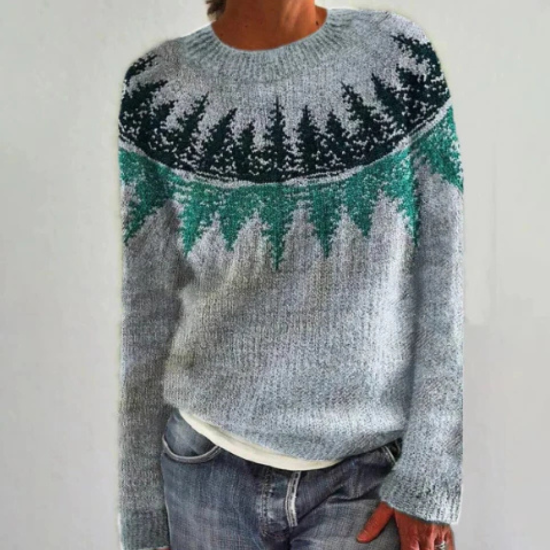 Arabella | Varm Dame Sweater med Skandinavisk Skovdesign til Vinteren