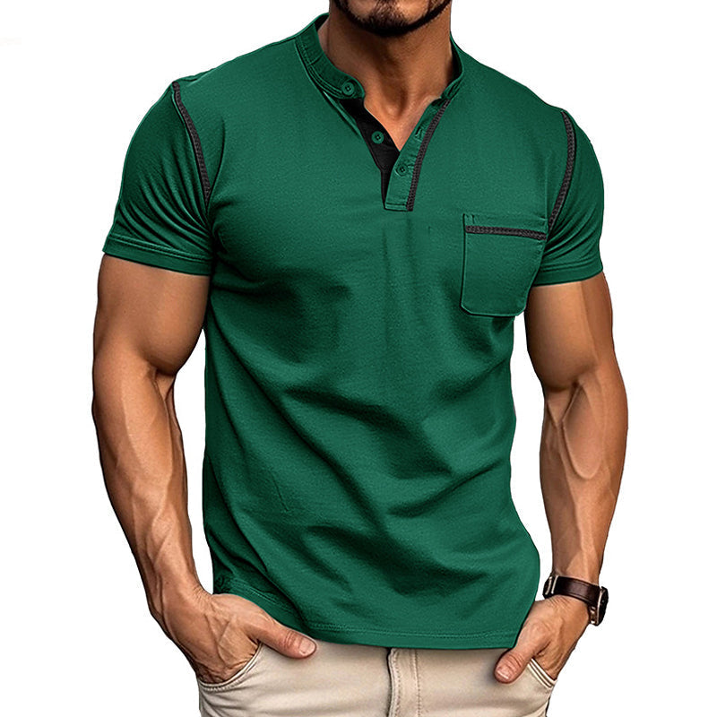 Harry | Kleurblok Henley Krave T-shirt med Korte Ærmer til et Stilfuldt Look