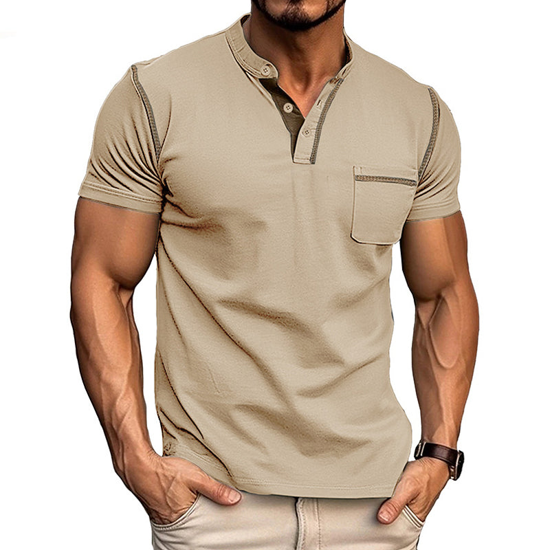 Harry | Kleurblok Henley Krave T-shirt med Korte Ærmer til et Stilfuldt Look