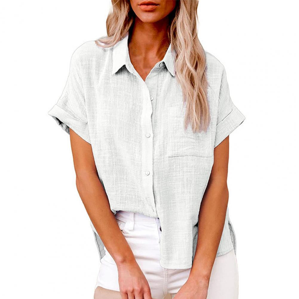 Eivissa | Elegant Linned Bluse med Korte Ærmer