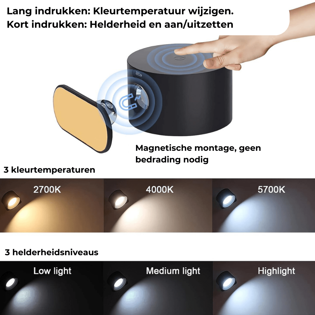 FlexiLamp | Trådløs Genopladelig 360° Væglampe