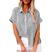 Eivissa | Elegant Linned Bluse med Korte Ærmer