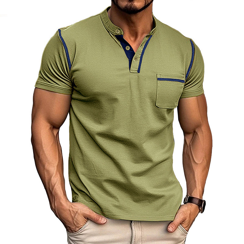 Harry | Kleurblok Henley Krave T-shirt med Korte Ærmer til et Stilfuldt Look