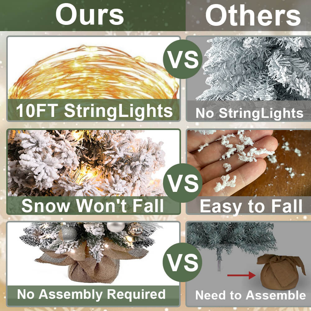 60 cm mini juletræ med lys kunstig lille bordplade juledekoration med flokket sne, udsøgt dekoration og julekugler til bordplade til hjem og kontor 3