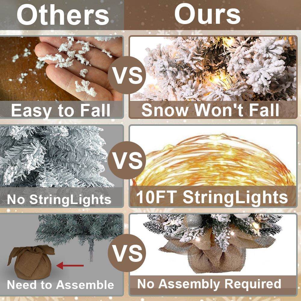 60 cm mini juletræ med lys kunstig lille bordplade juledekoration med flokket sne, udsøgt dekoration og julekugler til bordplade til hjem og kontor 3