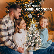 60 cm mini juletræ med lys kunstig lille bordplade juledekoration med flokket sne, udsøgt dekoration og julekugler til bordplade til hjem og kontor 4