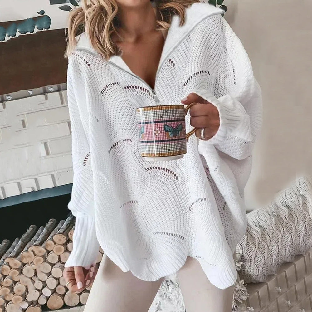 Reina | Bred Sweater med V-Hals og Lynlås Damer