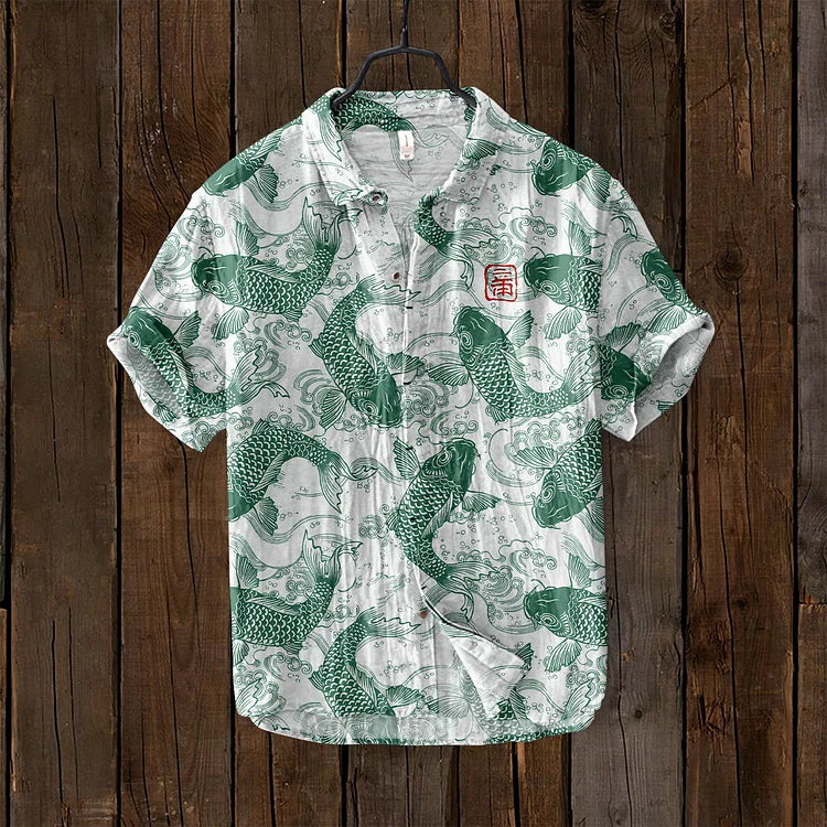 Leontios | Retro kunstsilke-linned blandingsskjorte - kreativ afslappet stil til mænd