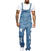Thalion | Herre Stilfulde Rippede Denim Overalls - Afslappet Pasform Slidt Jumpsuit til Ubekymret Casual Chic