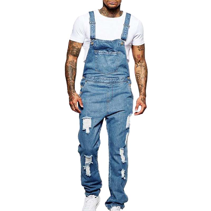 Thalion | Herre Stilfulde Rippede Denim Overalls - Afslappet Pasform Slidt Jumpsuit til Ubekymret Casual Chic