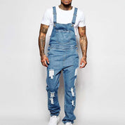Thalion | Herre Stilfulde Rippede Denim Overalls - Afslappet Pasform Slidt Jumpsuit til Ubekymret Casual Chic