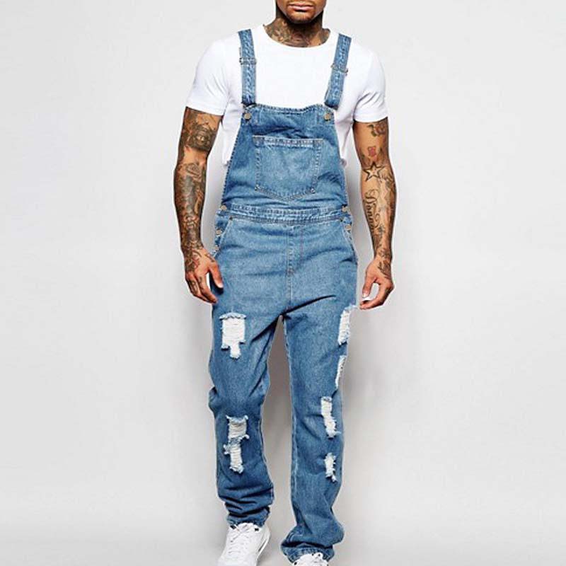 Thalion | Herre Stilfulde Rippede Denim Overalls - Afslappet Pasform Slidt Jumpsuit til Ubekymret Casual Chic