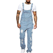 Thalion | Herre Stilfulde Rippede Denim Overalls - Afslappet Pasform Slidt Jumpsuit til Ubekymret Casual Chic