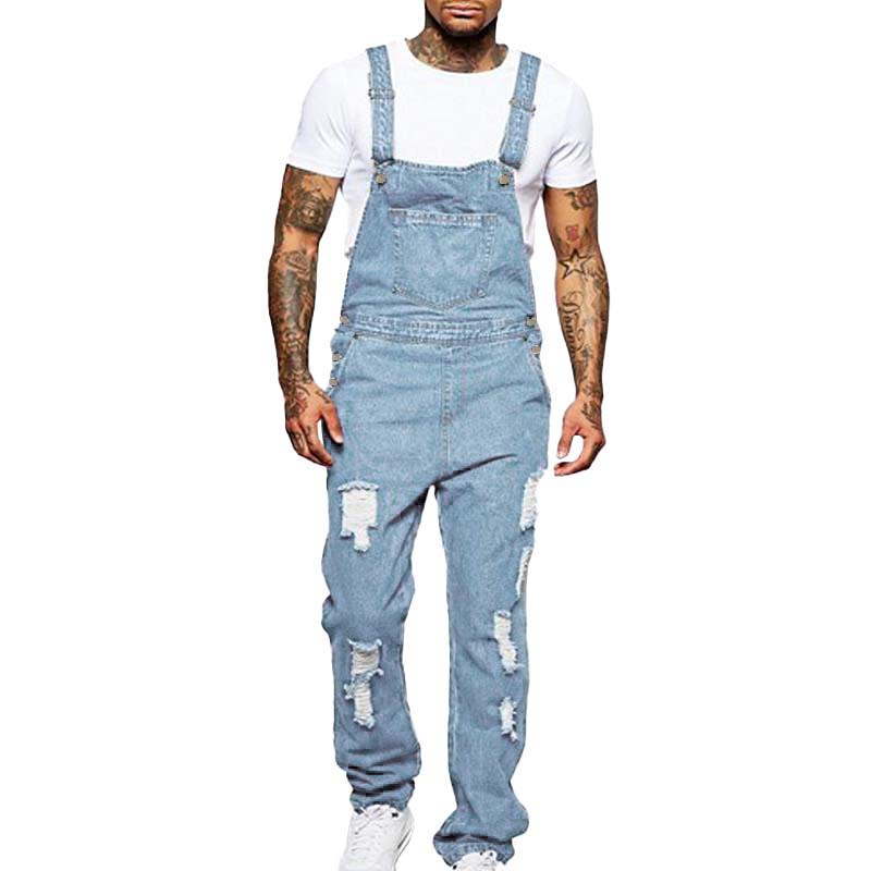 Thalion | Herre Stilfulde Rippede Denim Overalls - Afslappet Pasform Slidt Jumpsuit til Ubekymret Casual Chic