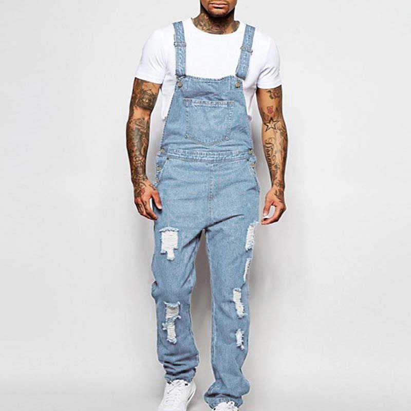 Thalion | Herre Stilfulde Rippede Denim Overalls - Afslappet Pasform Slidt Jumpsuit til Ubekymret Casual Chic