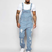 Thalion | Herre Stilfulde Rippede Denim Overalls - Afslappet Pasform Slidt Jumpsuit til Ubekymret Casual Chic