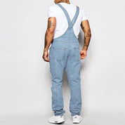 Thalion | Herre Stilfulde Rippede Denim Overalls - Afslappet Pasform Slidt Jumpsuit til Ubekymret Casual Chic