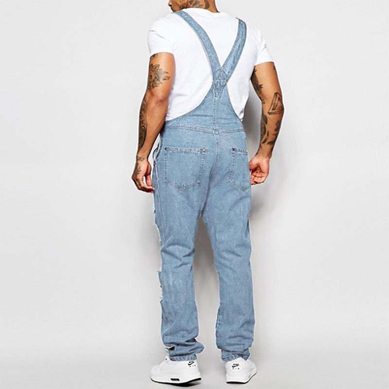 Thalion | Herre Stilfulde Rippede Denim Overalls - Afslappet Pasform Slidt Jumpsuit til Ubekymret Casual Chic