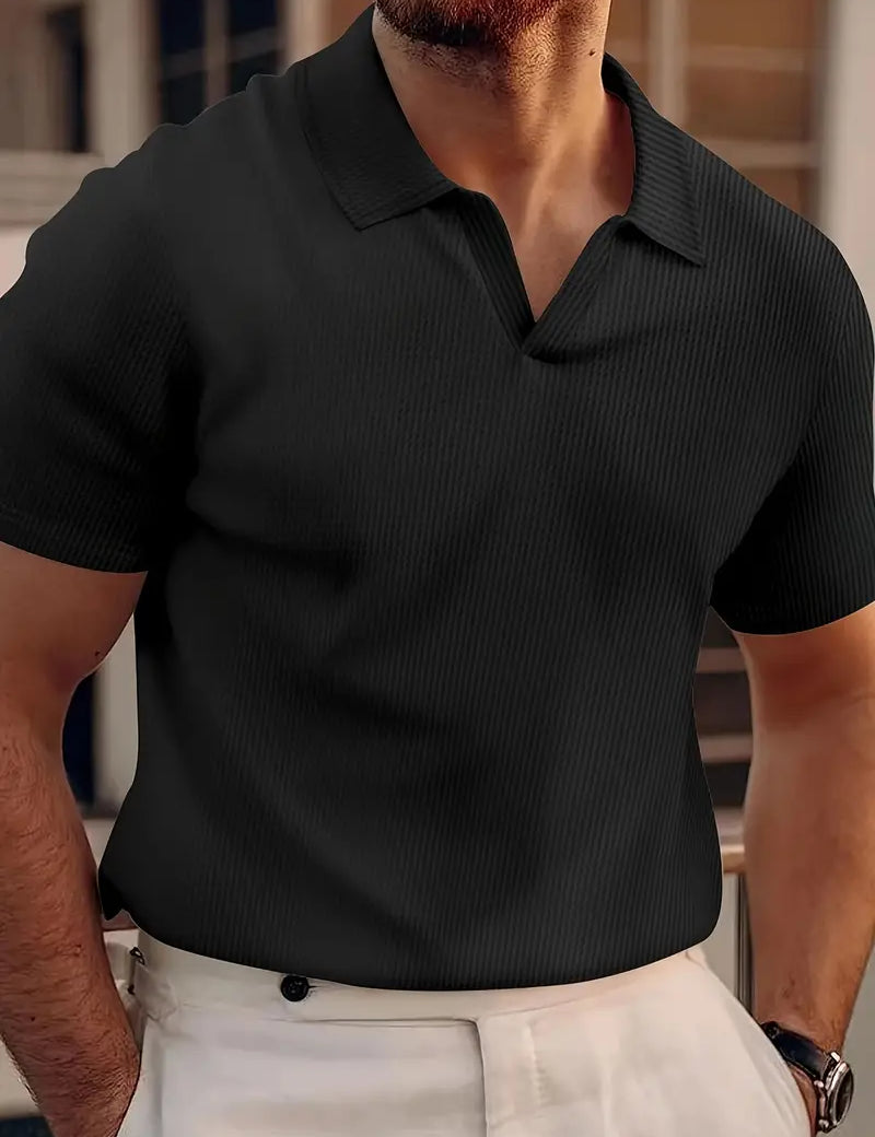 Stilfuld Herre V-Hals Polo T-shirt med Korte Ærmer
