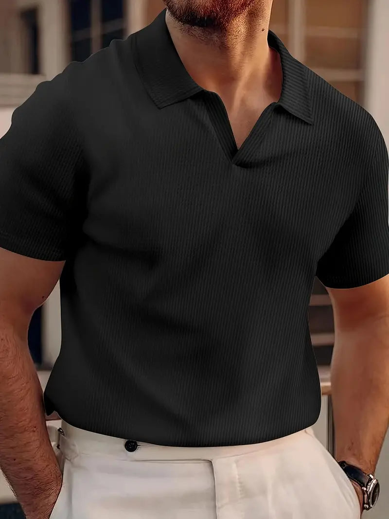 Stilfuld Herre V-Hals Polo T-shirt med Korte Ærmer