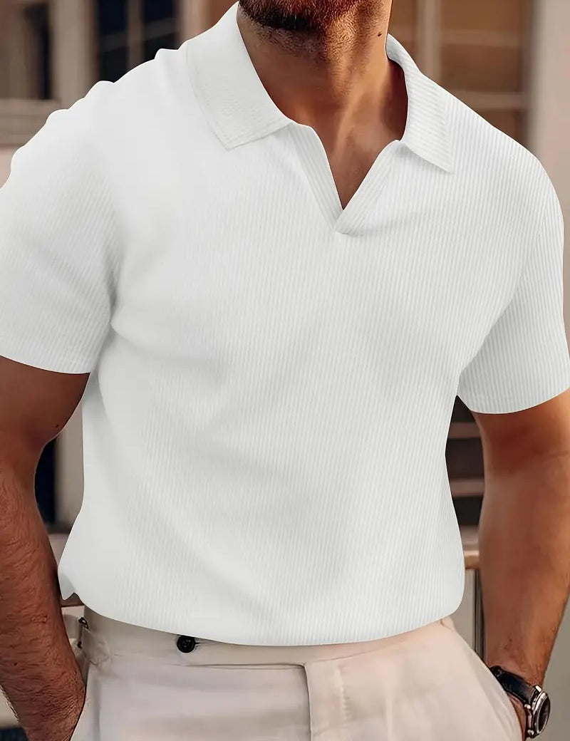 Stilfuld Herre V-Hals Polo T-shirt med Korte Ærmer