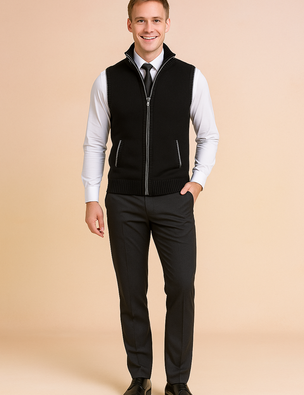 Ærmeløs herrecardigan | Lynlås 1